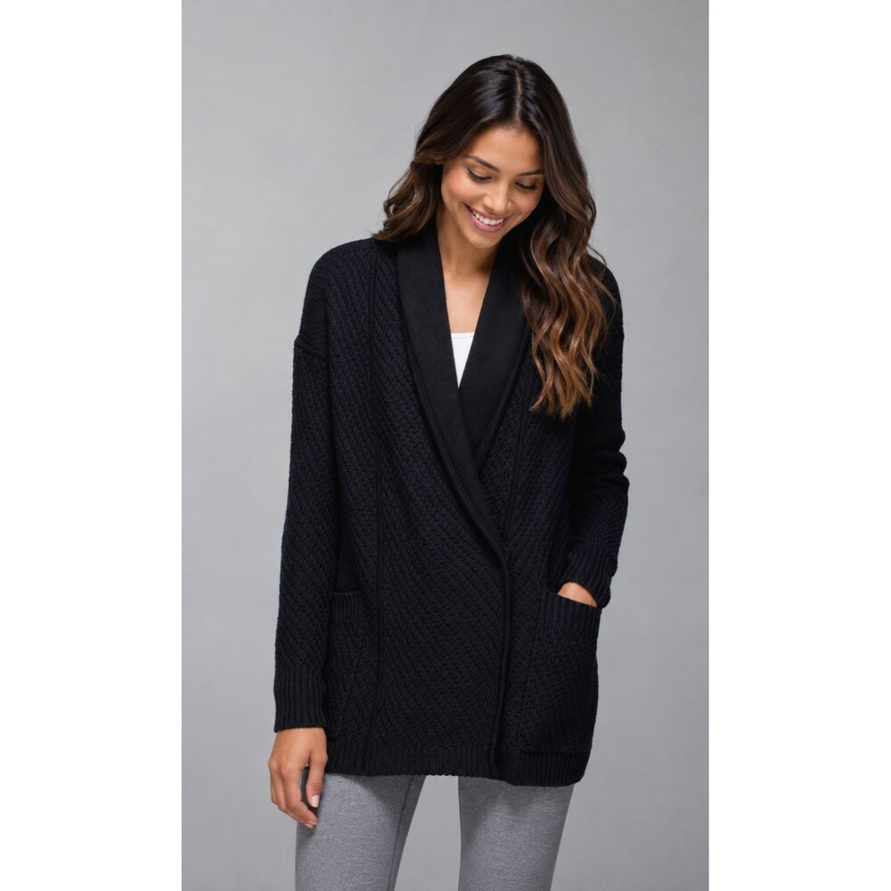 LULULEMON Women’s Cardigan 8 Cotton Blend Chunky‎ Knit Shawl Collar Snap Front